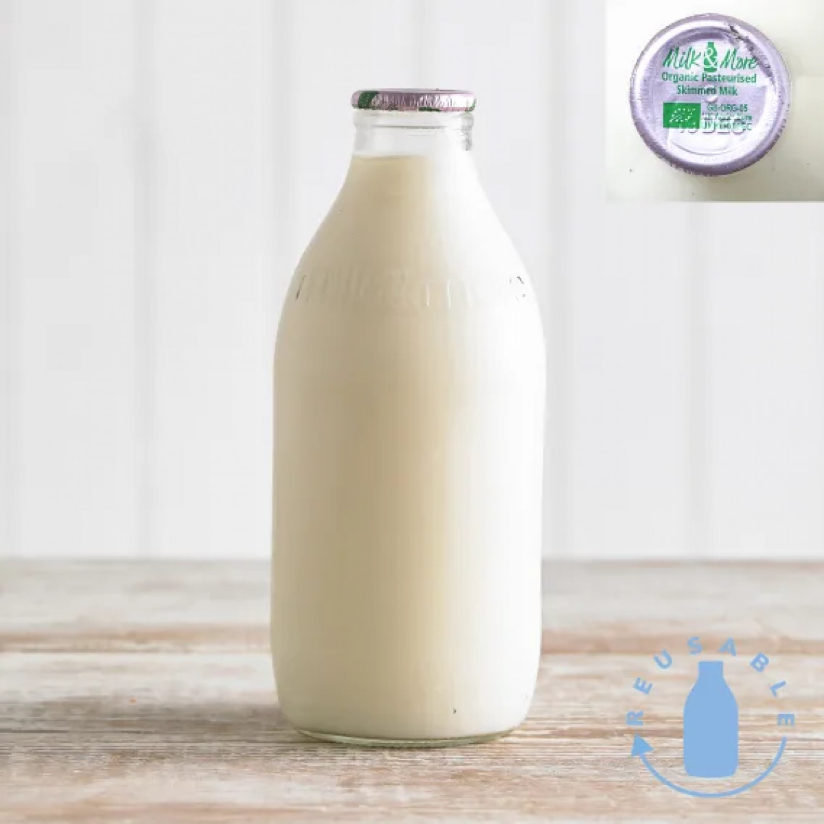 Product picture for Organic skimmed milk - glass bottle